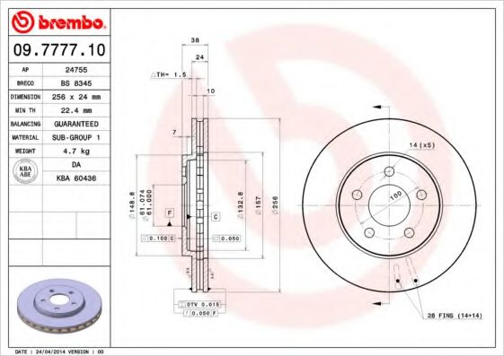 BREMBO 09777710 Тормозные диски для DODGE CARAVAN