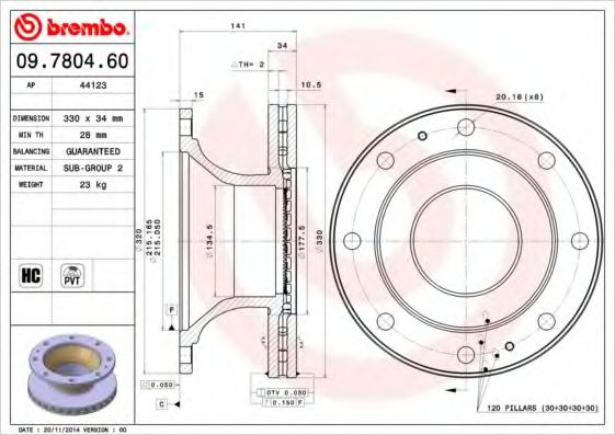BREMBO 09780460 Тормозные диски для IVECO