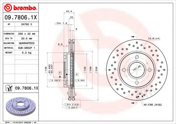 BREMBO 0978061X Тормозные диски для MAZDA 2