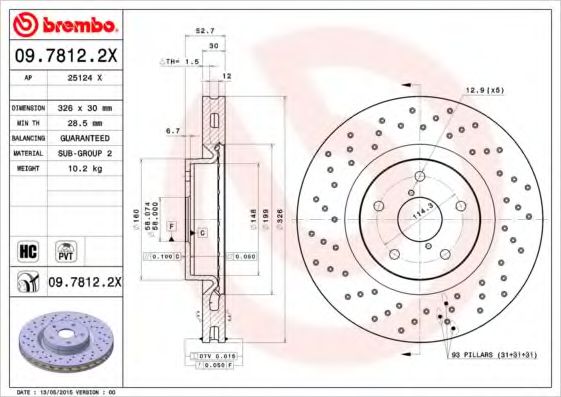 BREMBO 0978122X Тормозные диски BREMBO для SUBARU