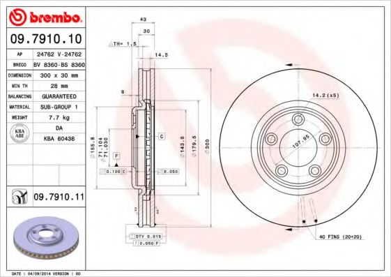 BREMBO 09791010 Тормозные диски для JAGUAR