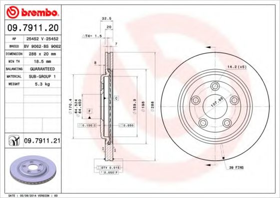BREMBO 09791120 Тормозные диски BREMBO для JAGUAR