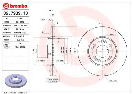 BREMBO 09793910 Тормозные диски для MITSUBISHI SIGMA