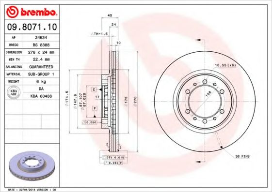 BREMBO 09807110 Тормозные диски BREMBO для MITSUBISHI