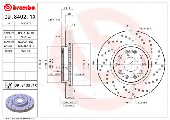 BREMBO 0984021X Тормозные диски BREMBO для LEXUS