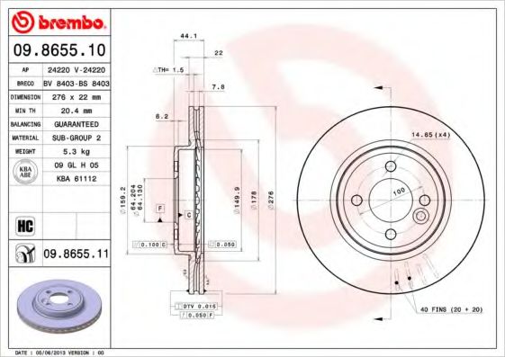 BREMBO 09865510 Тормозные диски BREMBO для MINI