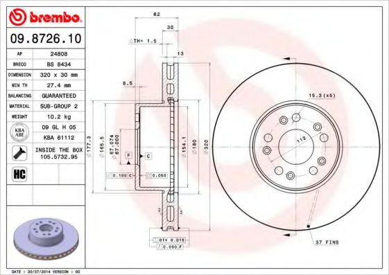 BREMBO 09872610 Тормозные диски для MERCEDES-BENZ CL-CLASS