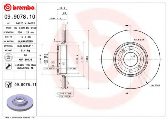 BREMBO 09907811 Тормозные диски для RENAULT MODUS