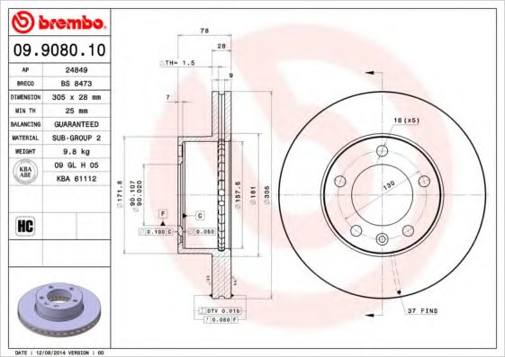 BREMBO 09908010 Тормозные диски BREMBO для RENAULT
