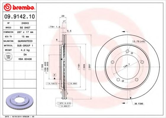 BREMBO 09914210 Тормозные диски для SUZUKI GRAND VITARA