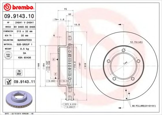 BREMBO 09914311 Тормозные диски для LEXUS LX