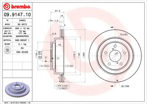 BREMBO 09914710 Тормозные диски BREMBO для SUBARU LEGACY