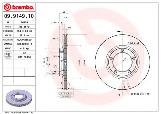 BREMBO 09914910 Тормозные диски для MITSUBISHI L400