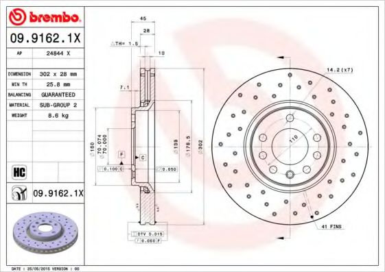 BREMBO 0991621X Тормозные диски BREMBO для SAAB