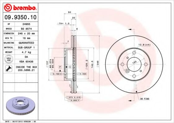 BREMBO 09935010 Тормозные диски для SUZUKI ESTEEM