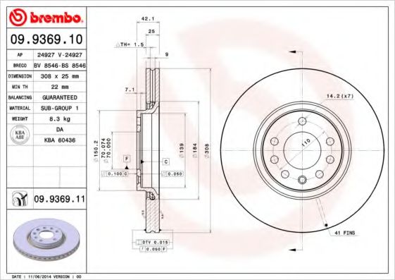 BREMBO 09936910 Тормозные диски для SAAB 9-5