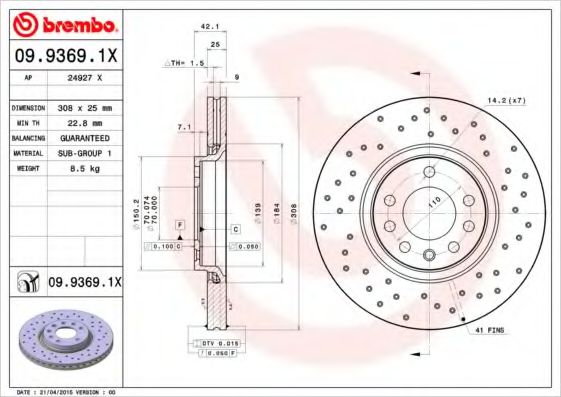 BREMBO 0993691X Тормозные диски BREMBO для SAAB