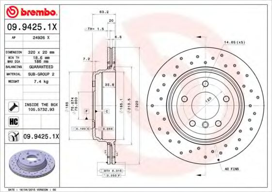 BREMBO 0994251X Тормозные диски для BMW 6