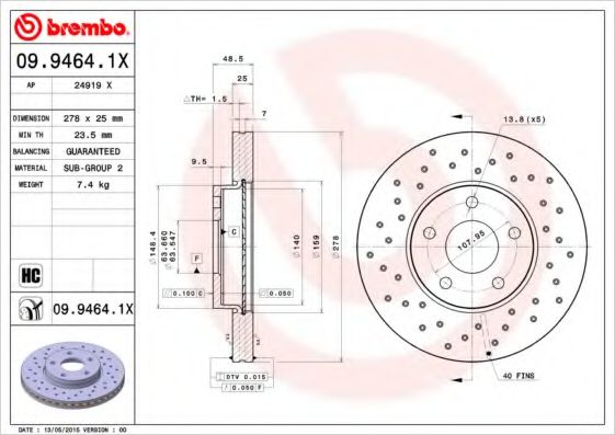 BREMBO 0994641X Тормозные диски BREMBO для VOLVO