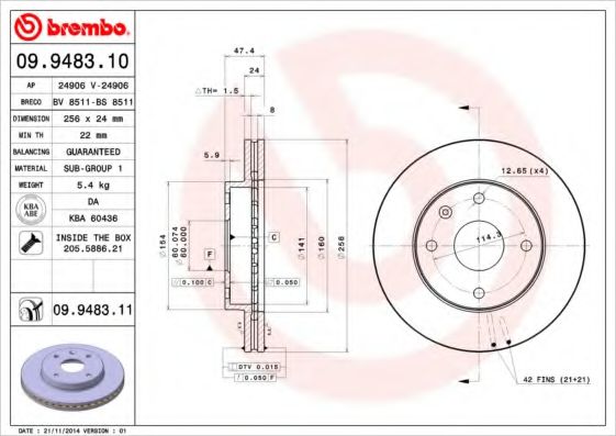 BREMBO 09948310 Тормозные диски BREMBO для CHEVROLET
