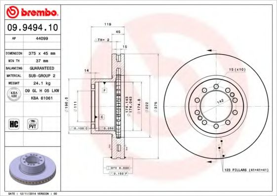 BREMBO 09949410 Тормозные диски для VOLVO FL