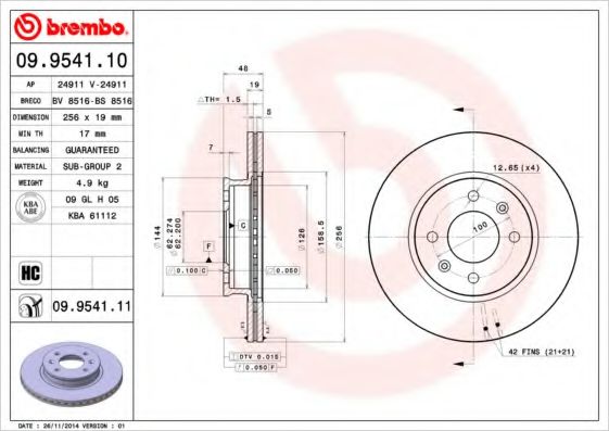 BREMBO 09954110 Тормозные диски BREMBO для HYUNDAI
