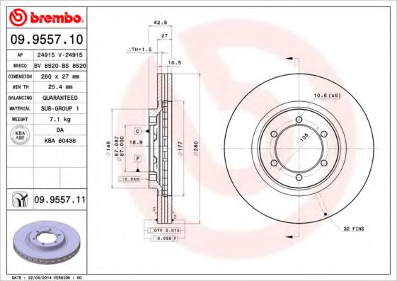 BREMBO 09955710 Тормозные диски BREMBO для HYUNDAI