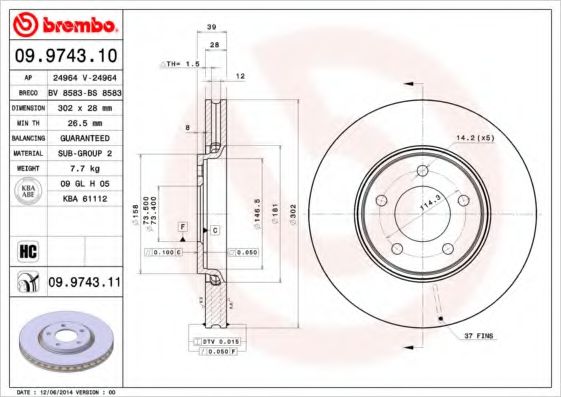 BREMBO 09974310 Тормозные диски BREMBO для DODGE
