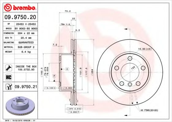 BREMBO 09975021 Тормозные диски BREMBO для BMW