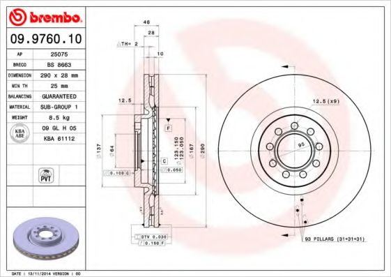 BREMBO 09976010 Тормозные диски для IVECO