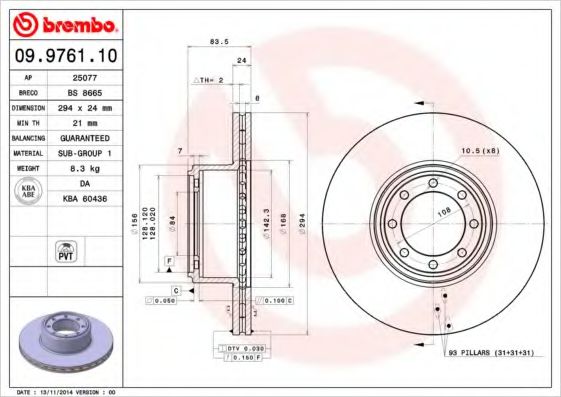 BREMBO 09976110 Тормозные диски для IVECO