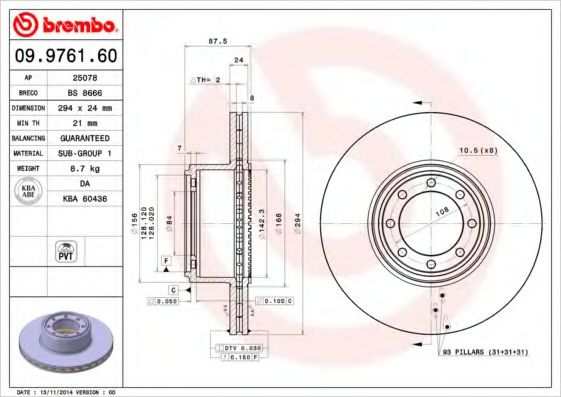BREMBO 09976160 Тормозные диски для IVECO