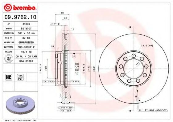 BREMBO 09976210 Тормозные диски BREMBO для IVECO