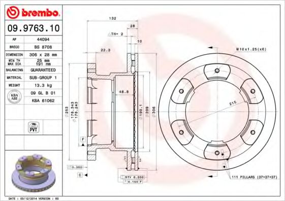 BREMBO 09976310 Тормозные диски для IVECO