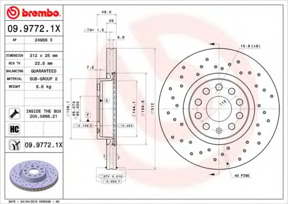 BREMBO 0997721X Тормозные диски для SKODA