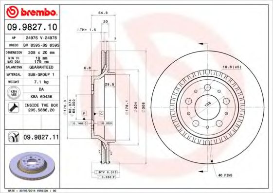 BREMBO 09982711 Тормозные диски для VOLVO XC90