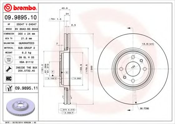 BREMBO 09989510 Тормозные диски BREMBO для RENAULT