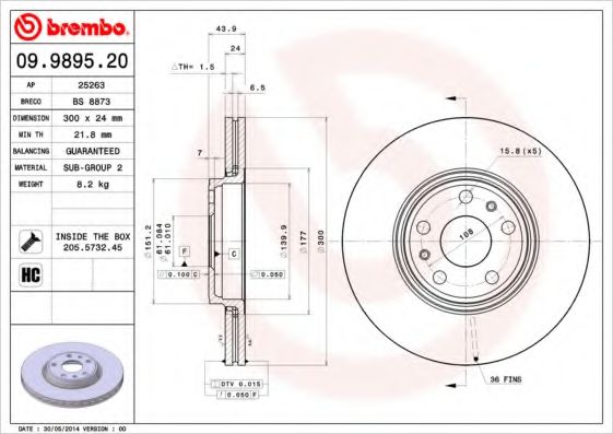 BREMBO 09989520 Тормозные диски BREMBO для RENAULT