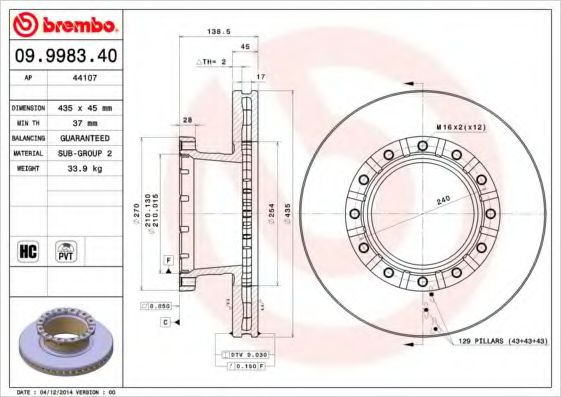 BREMBO 09998340 Тормозные диски для IVECO EUROTECH