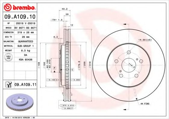 BREMBO 09A10911 Тормозные диски для LEXUS RX