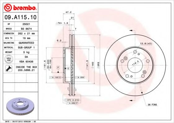 BREMBO 09A11510 Тормозные диски BREMBO для HONDA