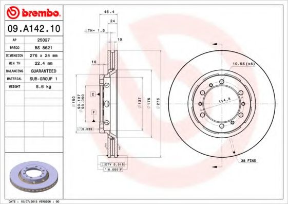 BREMBO 09A14210 Тормозные диски BREMBO для MITSUBISHI