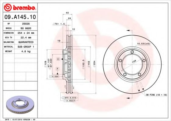 BREMBO 09A14510 Тормозные диски BREMBO для HYUNDAI