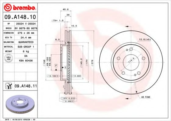 BREMBO 09A14811 Тормозные диски для MITSUBISHI SPACE RUNNER