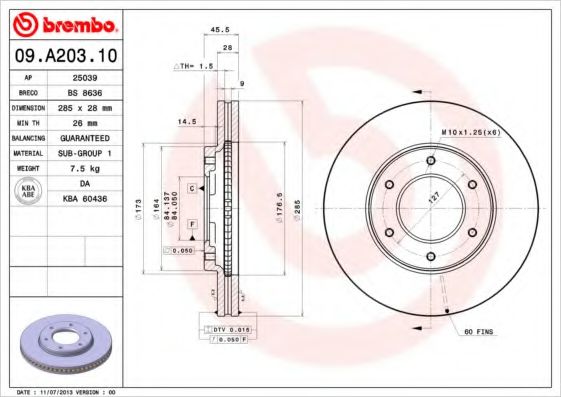 BREMBO 09A20310 Тормозные диски для TOYOTA