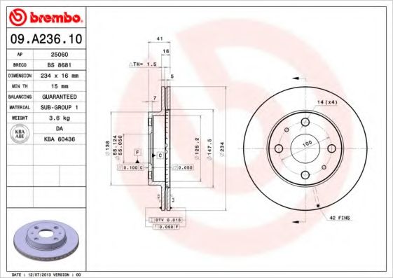 BREMBO 09A23610 Тормозные диски для DAIHATSU