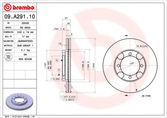 BREMBO 09A29110 Тормозные диски для HYUNDAI LANTRA 2 универсал (J-2)