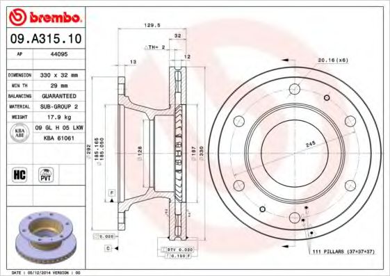 BREMBO 09A31510 Тормозные диски для IVECO