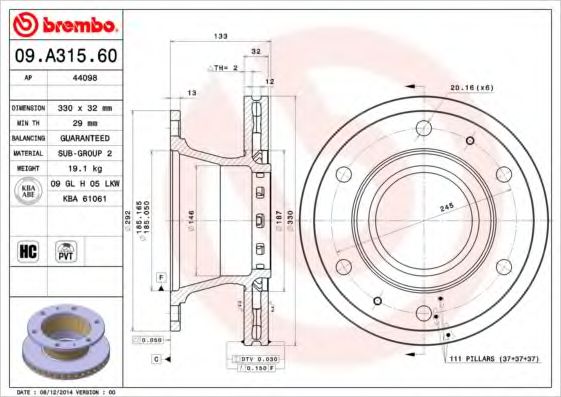 BREMBO 09A31560 Тормозные диски для IVECO