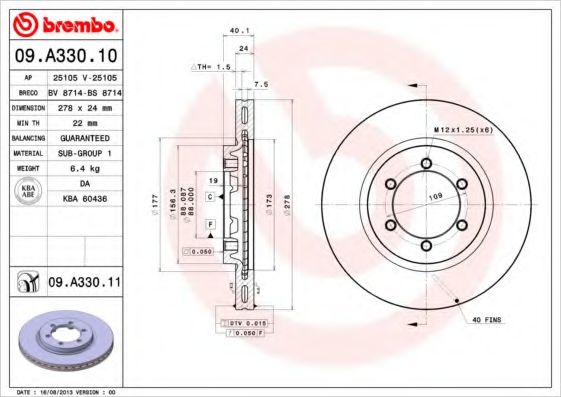 BREMBO 09A33011 Тормозные диски для SSANGYONG MUSSO